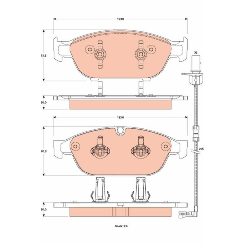 Bremsbelagsatz Scheibenbremse Trw GDB1883 Cotec f&uuml;r VW Audi Vorderachse