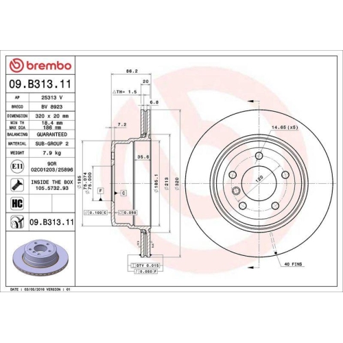 1X Brembo Bremsscheibe Hinterachse Prime Line - Uv Coated f&uuml;r Bmw