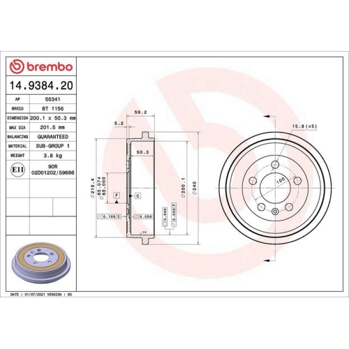 Bremstrommel Brembo 14.9384.20 Essential Line für Audi Seat Skoda VW Hinterachse