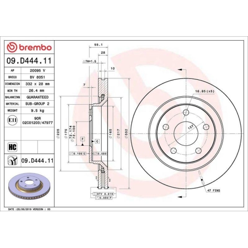 1X Brembo Bremsscheibe Vorderachse Prime Line - Uv Coated f&uuml;r Jeep