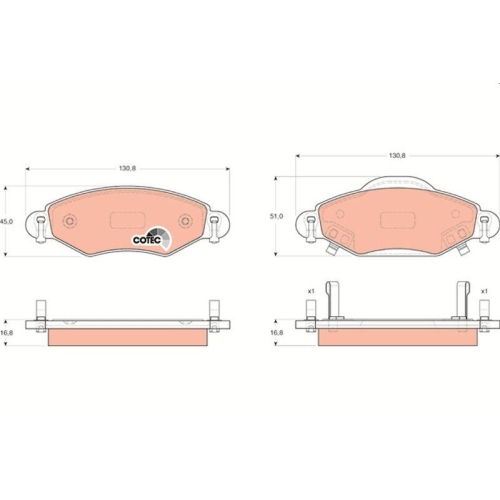 Bremsbelagsatz Scheibenbremse Trw GDB3324 Cotec f&uuml;r Toyota Peugeot Vorderachse