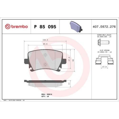 Bremsbelagsatz Scheibenbremse Brembo P85095 Prime Line f&uuml;r Audi Seat Skoda VW