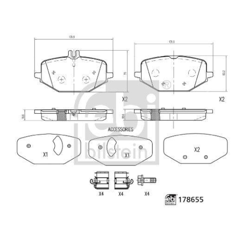 Bremsbelagsatz Scheibenbremse Febi Bilstein 178655 f&uuml;r Mercedes Benz Hinterachse