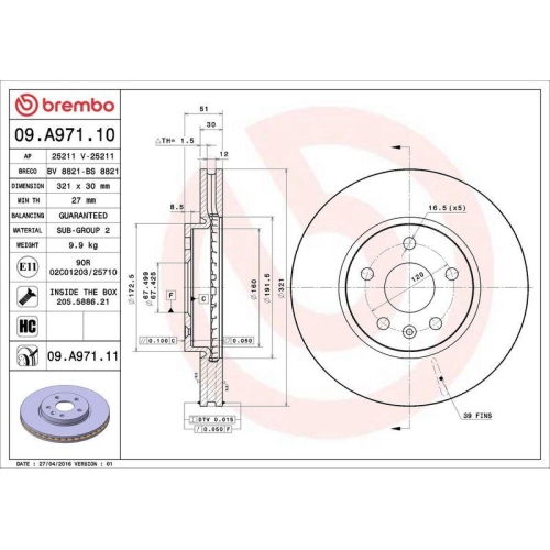 1X Brembo Bremsscheibe Prime Line - Uv Coated f&uuml;r Gmc Opel Saab Vauxhall