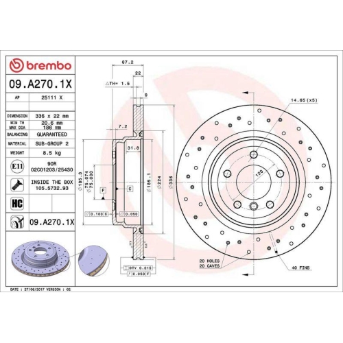Bremsscheibe Brembo 09.A270.1X Xtra Line - Xtra f&uuml;r Bmw Bmw (brilliance)