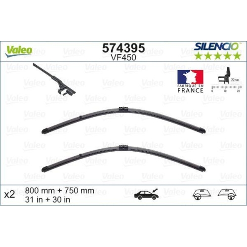 Wischblatt Valeo 574395 Silencio Flat Blade Set f&uuml;r Citro&euml;n Vorne