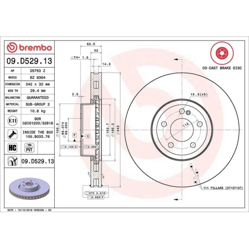 Bremsscheibe Brembo 09.D529.13 Prime Line - Co-cast f&uuml;r Mercedes Benz