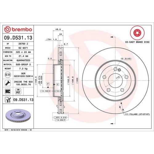 Bremsscheibe Brembo 09.D531.13 Prime Line - Co-cast für Mercedes Benz