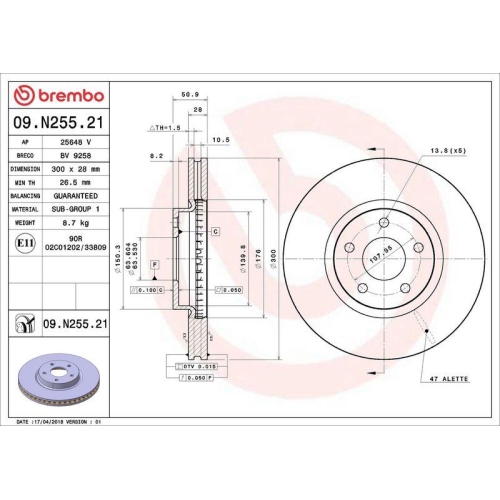Bremsscheibe Brembo 09.N255.21 Prime Line - Uv Coated f&uuml;r Ford Ford Usa