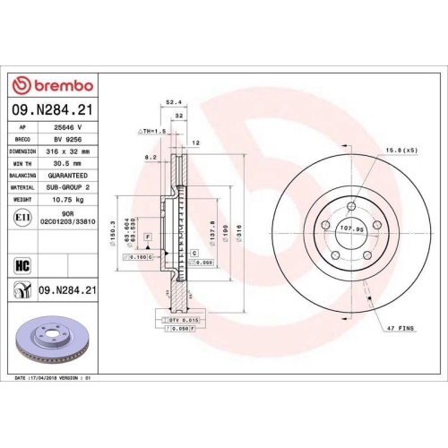 1X Brembo Bremsscheibe Vorderachse Prime Line - Uv Coated f&uuml;r Ford