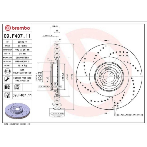 Bremsscheibe Brembo 09.F407.11 Prime Line - Uv Coated f&uuml;r Mercedes Benz