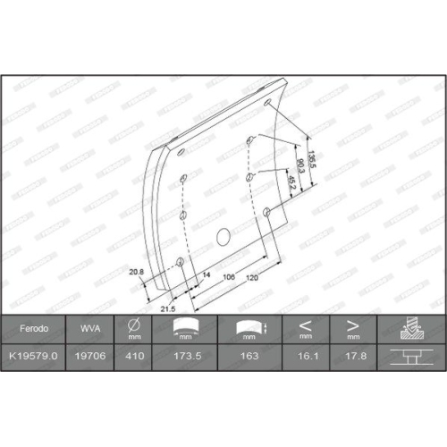 Bremsbelagsatz Trommelbremse Ferodo K19579.0-F3539 Premier f&uuml;r Man Mercedes Benz