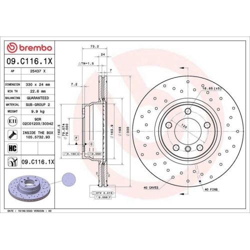 Bremsscheibe Brembo 09.C116.1X Xtra Line - Xtra f&uuml;r Bmw Vorderachse