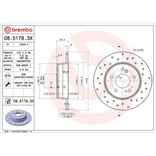 Bremsscheibe Brembo 08.5178.3X Xtra Line - Xtra für Chrysler Mercedes Benz