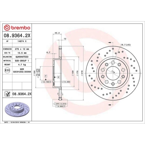 Bremsscheibe Brembo 08.9364.2X Xtra Line - Xtra für Alfa Romeo Fiat Jeep