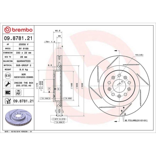 Bremsscheibe Brembo 09.8781.21 Prime Line - Uv Coated f&uuml;r Aston Martin