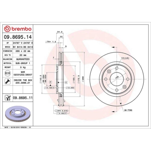 2X Brembo Bremsscheibe Prime Line - Uv Coated f&uuml;r Citro&euml;n Opel Peugeot