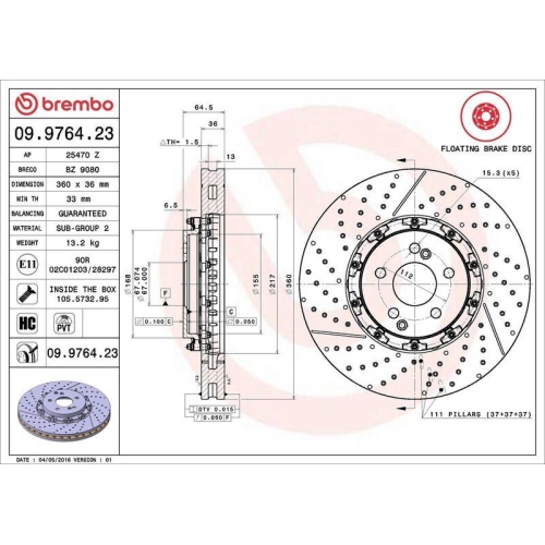 Bremsscheibe Brembo 09.9764.23 Prime Line - Floating für Mercedes Benz