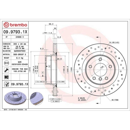 Bremsscheibe Brembo 09.9793.1X Xtra Line - Xtra f&uuml;r Bmw Bmw (brilliance)