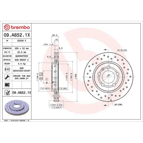 Bremsscheibe Brembo 09.A652.1X Xtra Line - Xtra f&uuml;r Audi Seat Skoda VW Vw (faw)