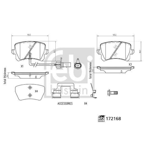 Bremsbelagsatz Scheibenbremse Febi Bilstein 172168 f&uuml;r Audi Hinterachse