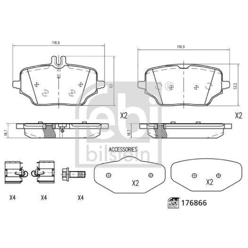Bremsbelagsatz Scheibenbremse Febi Bilstein 176866 f&uuml;r Mercedes Benz Hinterachse