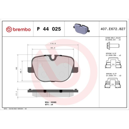 Bremsbelagsatz Scheibenbremse Brembo P44025 Prime Line f&uuml;r Land Rover