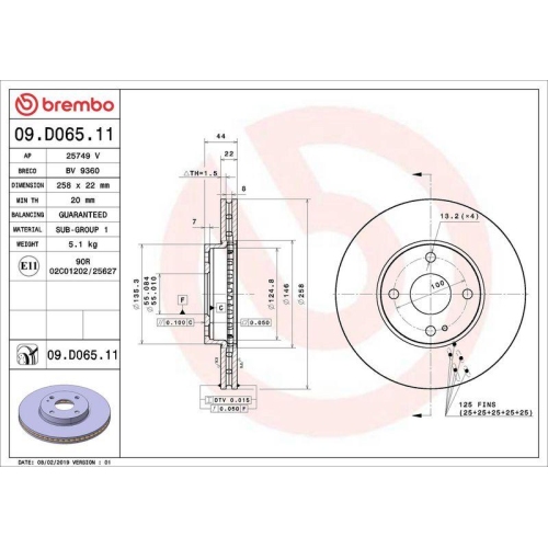 Bremsscheibe Brembo 09.D065.11 Prime Line - Uv Coated f&uuml;r Mazda Vorderachse