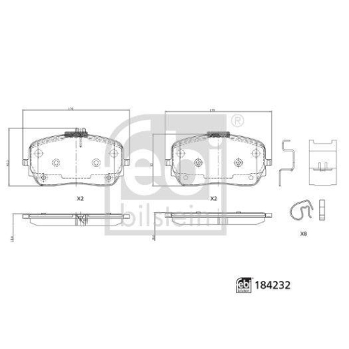 Bremsbelagsatz Scheibenbremse Febi Bilstein 184232 f&uuml;r Mercedes Benz Vorderachse