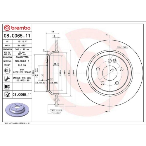 Bremsscheibe Brembo 08.C065.11 Prime Line - Uv Coated f&uuml;r Mercedes Benz