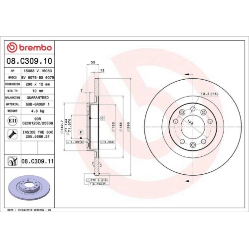 2X Brembo Bremsscheibe Prime Line - Uv Coated f&uuml;r Citro&euml;n Opel Peugeot