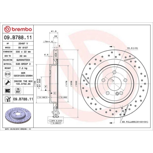 Bremsscheibe Brembo 09.B788.11 Prime Line - Uv Coated f&uuml;r Mercedes Benz