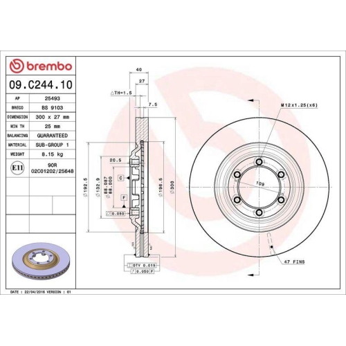 Bremsscheibe Brembo 09.C244.10 Prime Line f&uuml;r Isuzu Chevrolet Isuzu (jiangxi)