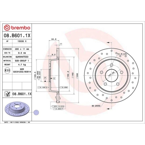 Bremsscheibe Brembo 08.B601.1X Xtra Line - Xtra f&uuml;r Ford Ford Usa Hinterachse