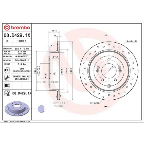 Bremsscheibe Brembo 08.D429.1X Xtra Line - Xtra f&uuml;r Hyundai Kia Kia (dyk)