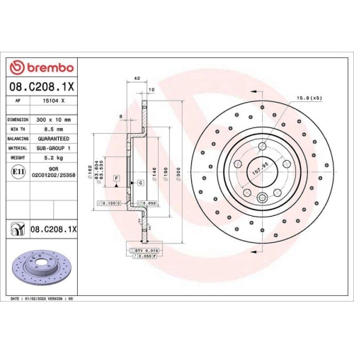 Bremsscheibe Brembo 08.C208.1X Xtra Line - Xtra f&uuml;r Jaguar Land Rover