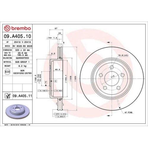 2X Brembo Bremsscheibe Prime Line - Uv Coated f&uuml;r Chrysler Dodge Lancia