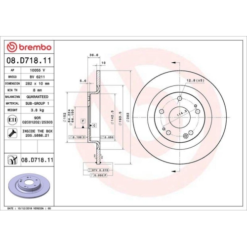 2X Brembo Bremsscheibe Hinterachse Prime Line - Uv Coated f&uuml;r Honda