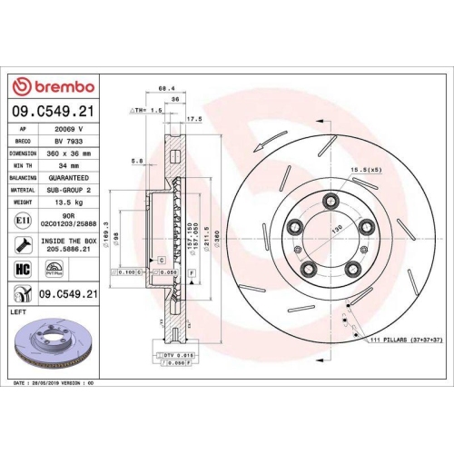 1X Brembo Bremsscheibe Vorderachse Prime Line - Uv Coated f&uuml;r Porsche