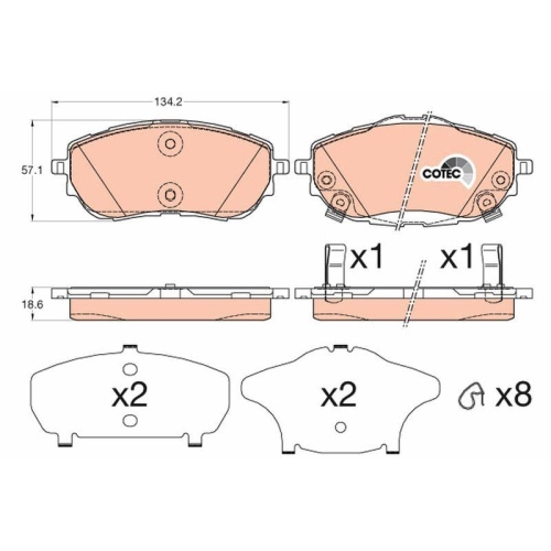 Bremsbelagsatz Scheibenbremse Trw GDB3598 Cotec f&uuml;r Toyota Vorderachse