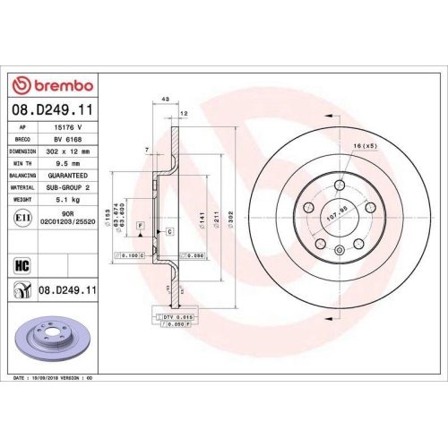 2X Brembo Bremsscheibe Hinterachse Prime Line - Uv Coated f&uuml;r Volvo