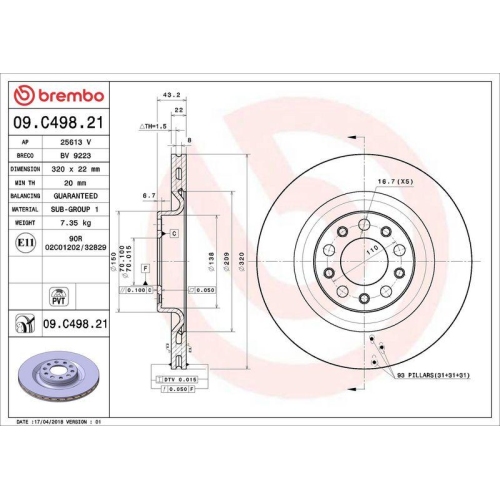 Bremsscheibe Brembo 09.C498.21 Prime Line - Uv Coated f&uuml;r Alfa Romeo Hinterachse