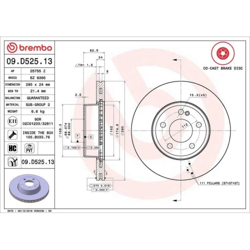 Bremsscheibe Brembo 09.D525.13 Prime Line - Co-cast f&uuml;r Mercedes Benz