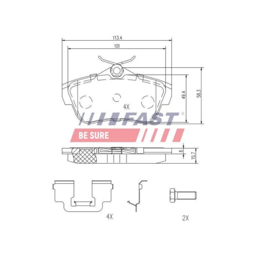 Bremsbelagsatz Scheibenbremse Fast FT29154 f&uuml;r Citro&euml;n Fiat Hinterachse