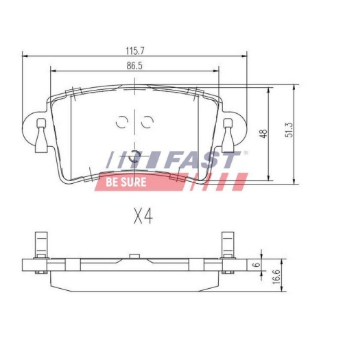 Bremsbelagsatz Scheibenbremse Fast FT29541 f&uuml;r Nissan Opel Renault Hinterachse