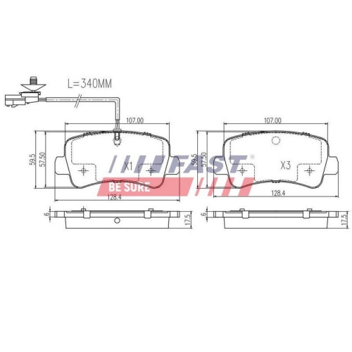 Bremsbelagsatz Scheibenbremse Fast FT29538 f&uuml;r Nissan Opel Renault Hinterachse