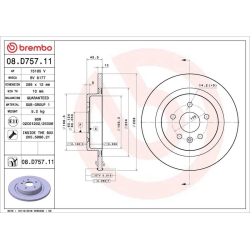 Bremsscheibe Brembo 08.D757.11 Prime Line - Uv Coated f&uuml;r Opel Vauxhall