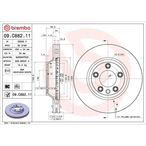 Bremsscheibe Brembo 09.C882.11 Prime Line - Uv Coated für Audi Porsche VW