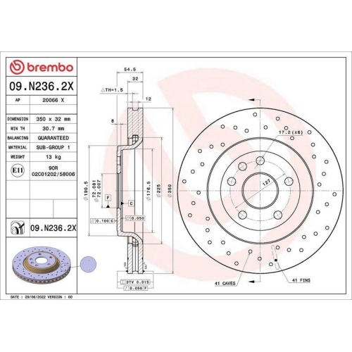 Bremsscheibe Brembo 09.N236.2X Xtra Line - Xtra f&uuml;r Chrysler Dodge Jeep