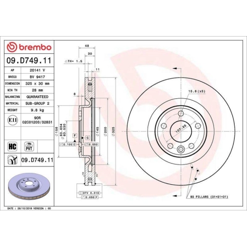 Bremsscheibe Brembo 09.D749.11 Prime Line - Uv Coated f&uuml;r Land Rover Vorderachse
